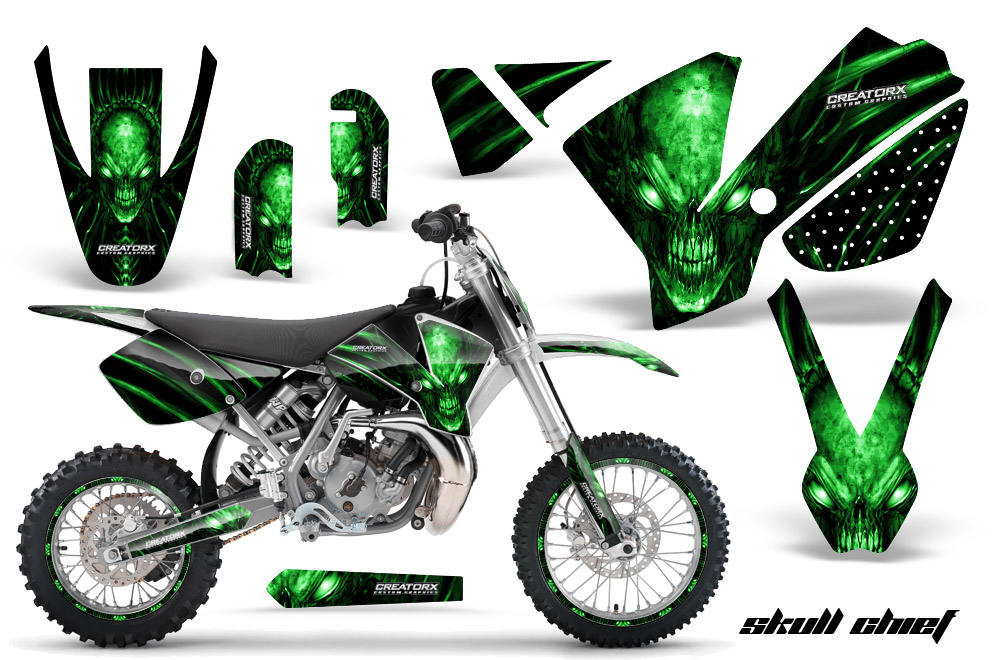 KTM SX65 02-08 Graphics Kit Skull Chief Green NP Rims